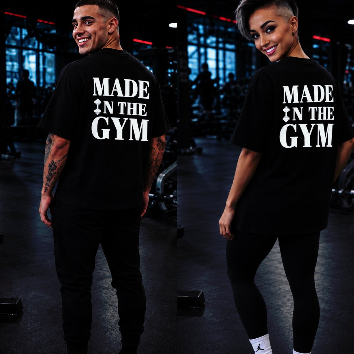 Tricouri GYM MATCH MADE Negre Oversized Cupluri