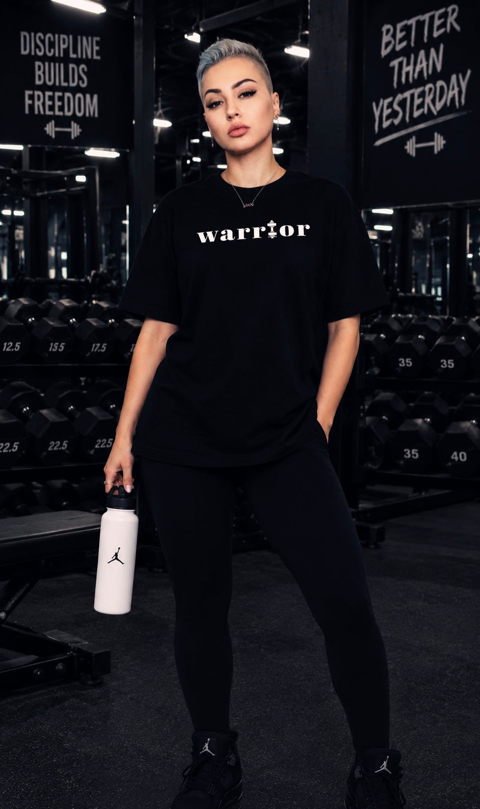 Tricou GYM WARRIOR Negru Oversized pentru Femei