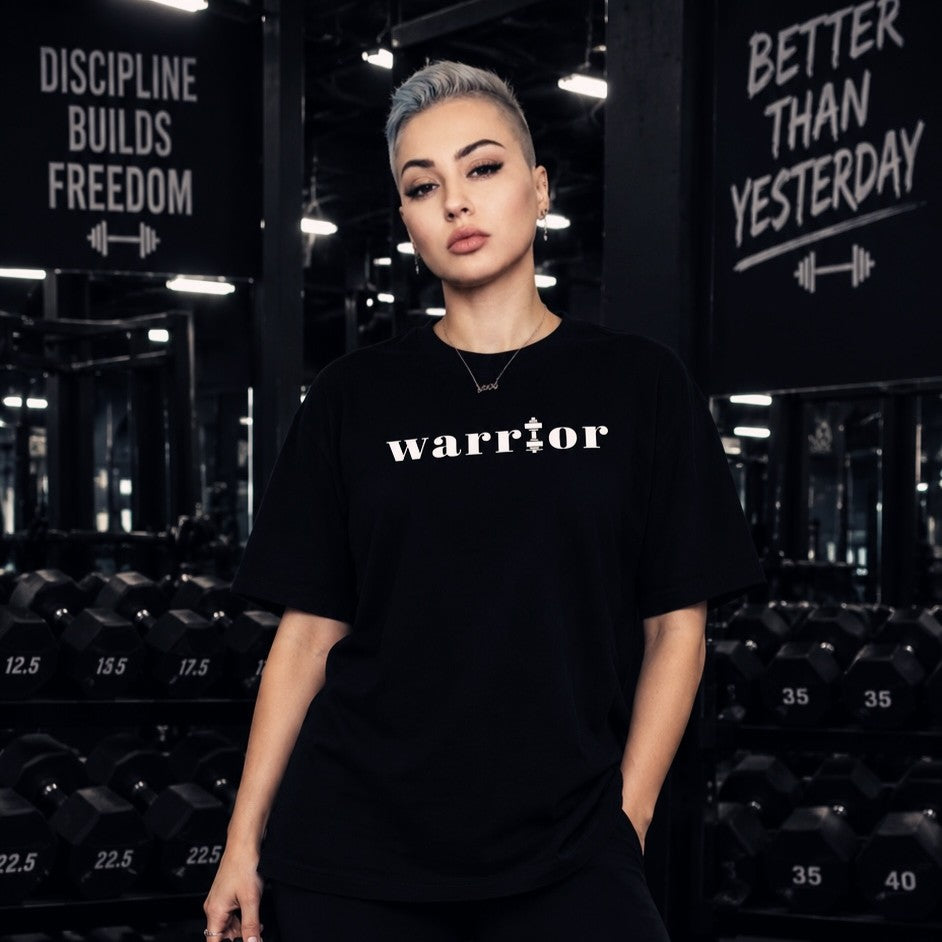 Tricou GYM WARRIOR Negru Oversized pentru Femei