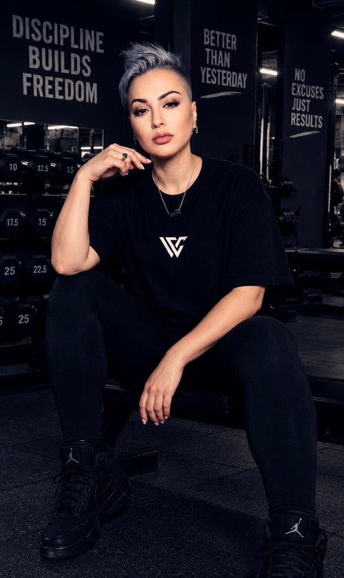 Tricou BEAUTY WARRIOR Negru Oversized Femei